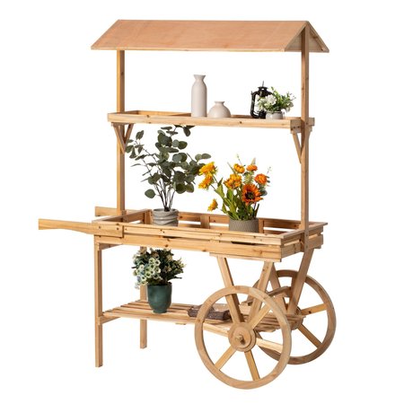 VINTIQUEWISE Large Wooden 3 Tier Rolling Table Cart with 2 Wheels and Shelves QI004292